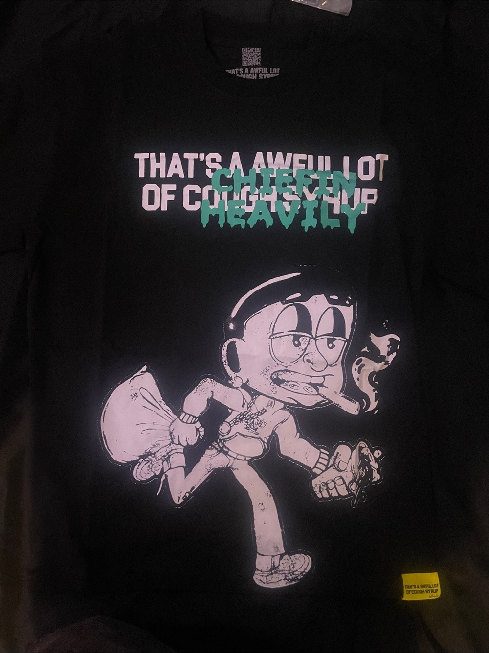 Graphic Black Tee with 'Chiefin Heavily' Text That’s a awful lot of Syrup